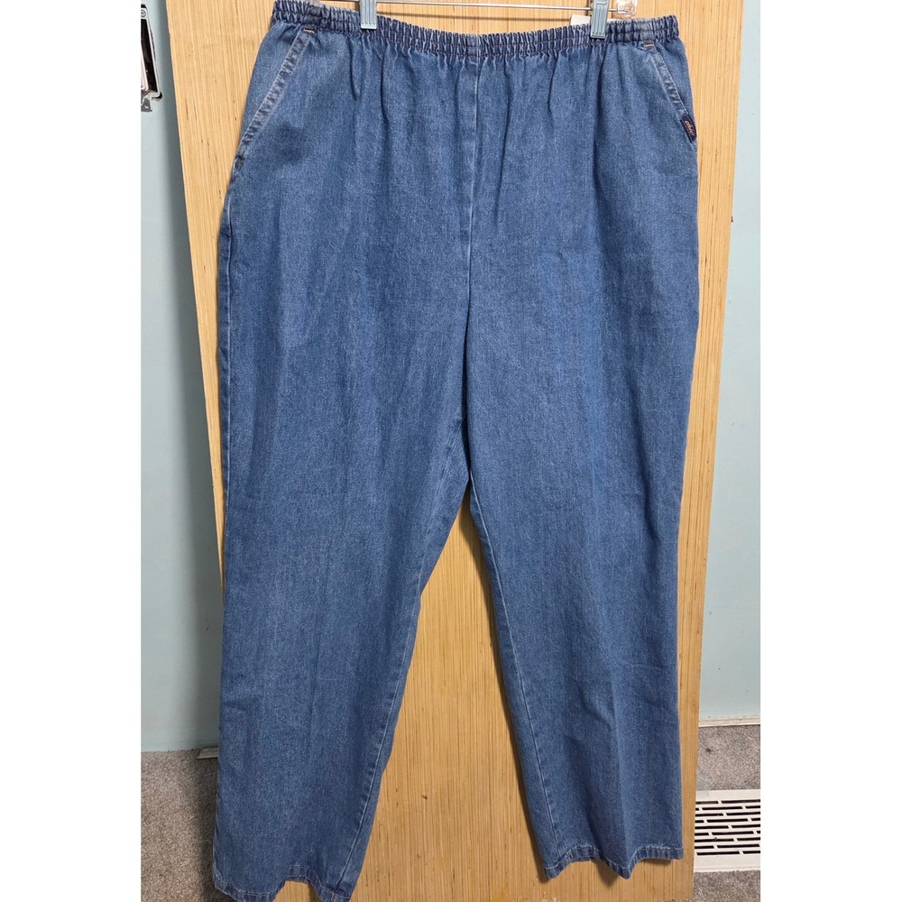 Chic Comfort Collection Womens 18W Petite Elastic Waist Denim Pants Blue